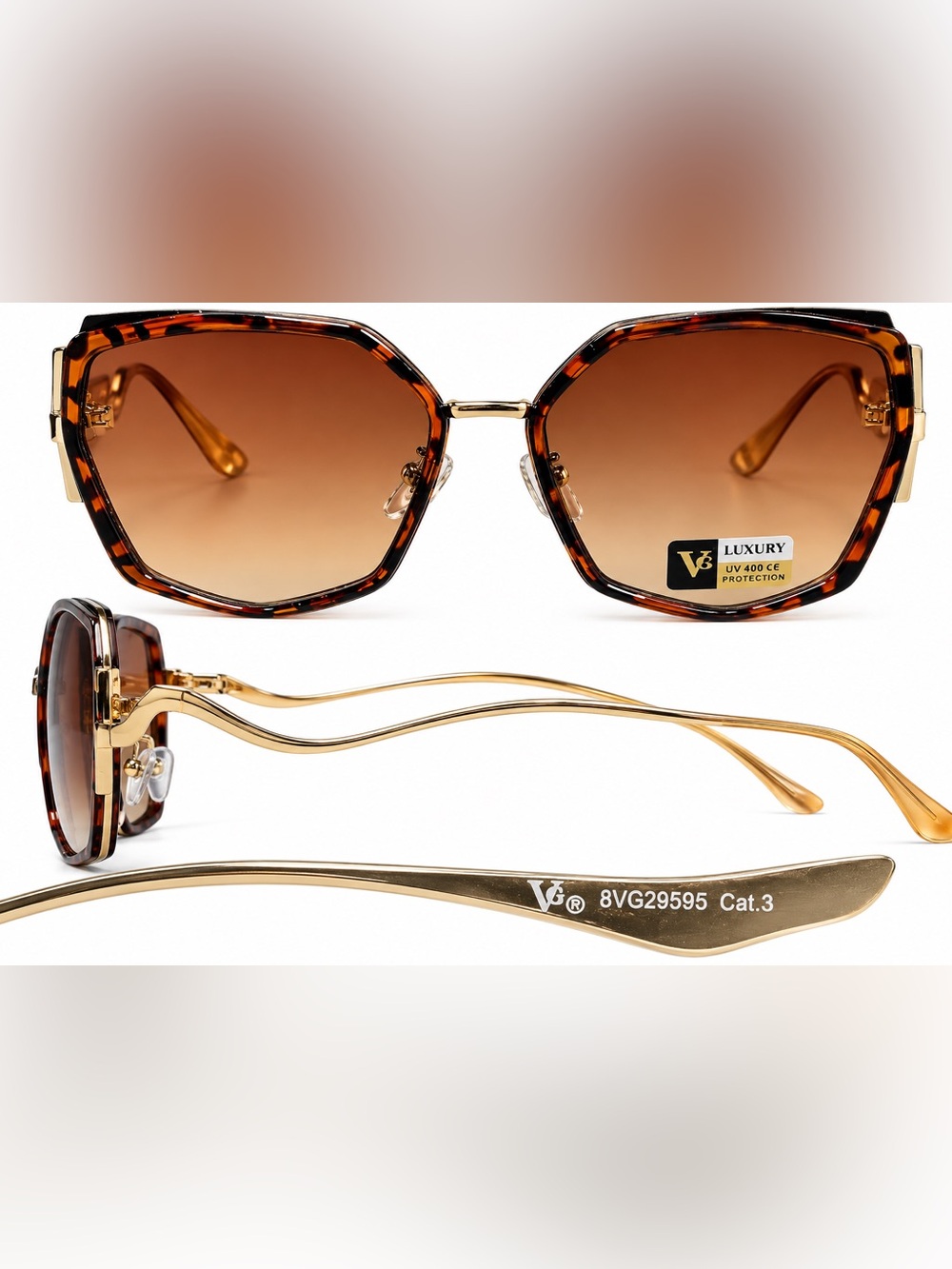 Tortoiseshell Hexagon Sunglasses with Gold Temples - Brown Gradient ( No Case)